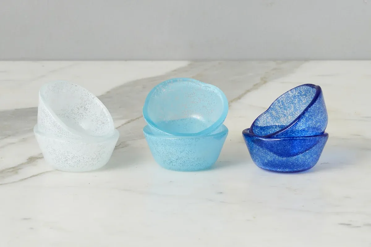 Handmade Glass Pinch Pot In Navy Blue