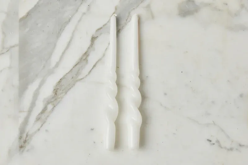 Set Of 2 Lacquered Twisted Taper Candles 11" In White
