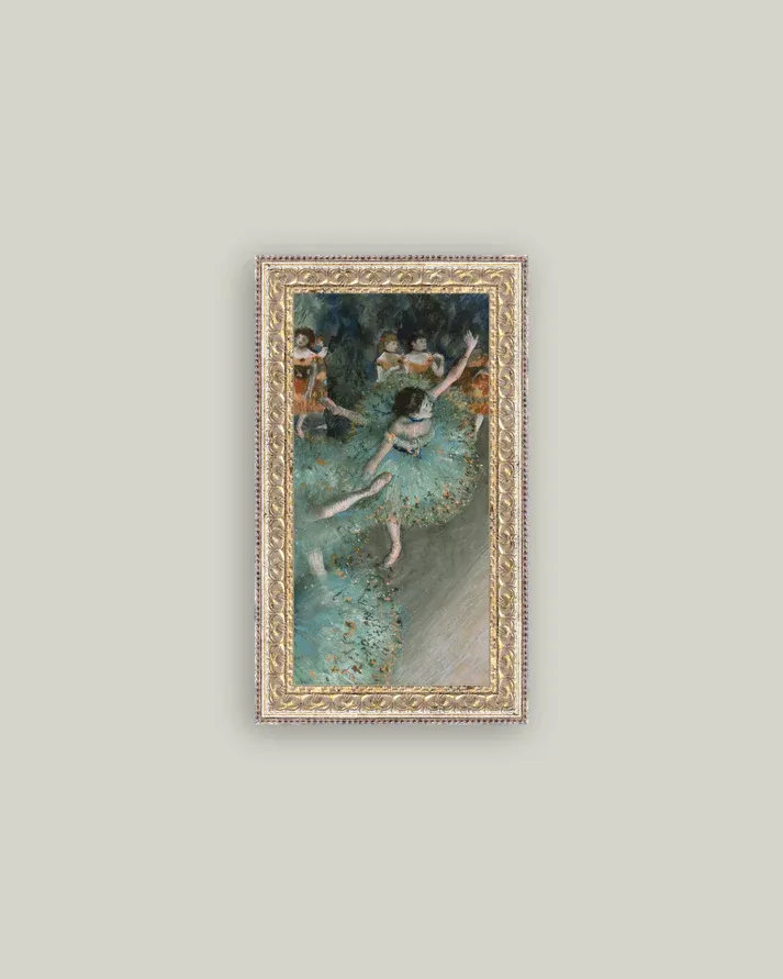 Antique Art Framed Swaying Dancer In Green 7" x 12"