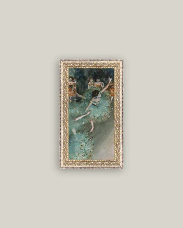 Antique Art Framed Swaying Dancer In Green 7" x 12"