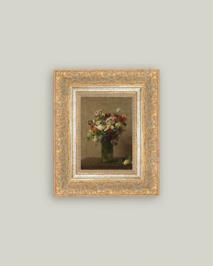 Antique Art Framed Flowers From Normandy 7" x 9"