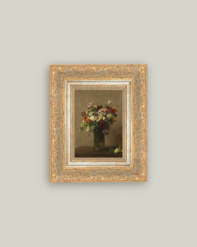 Antique Art Framed Flowers From Normandy 7" x 9"