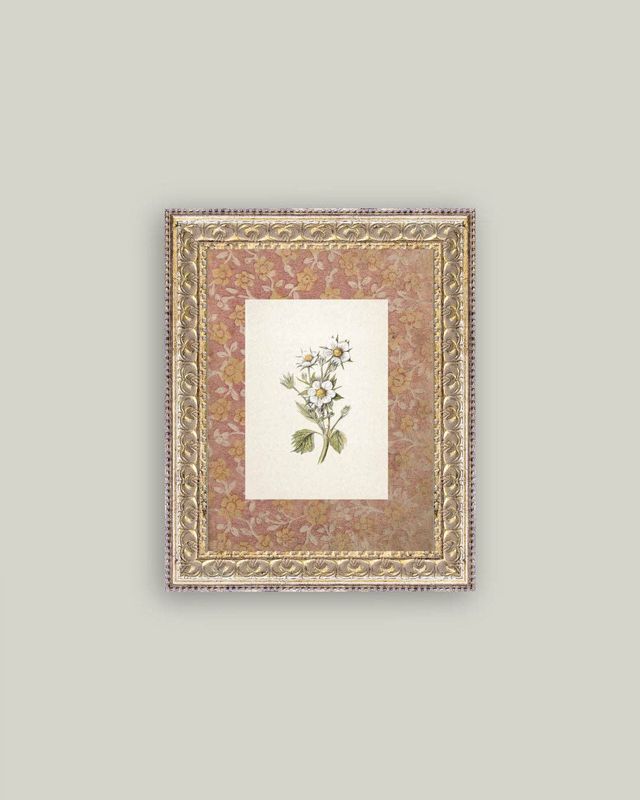 Antique Art Framed Daisies On Pattern 8" x 10"