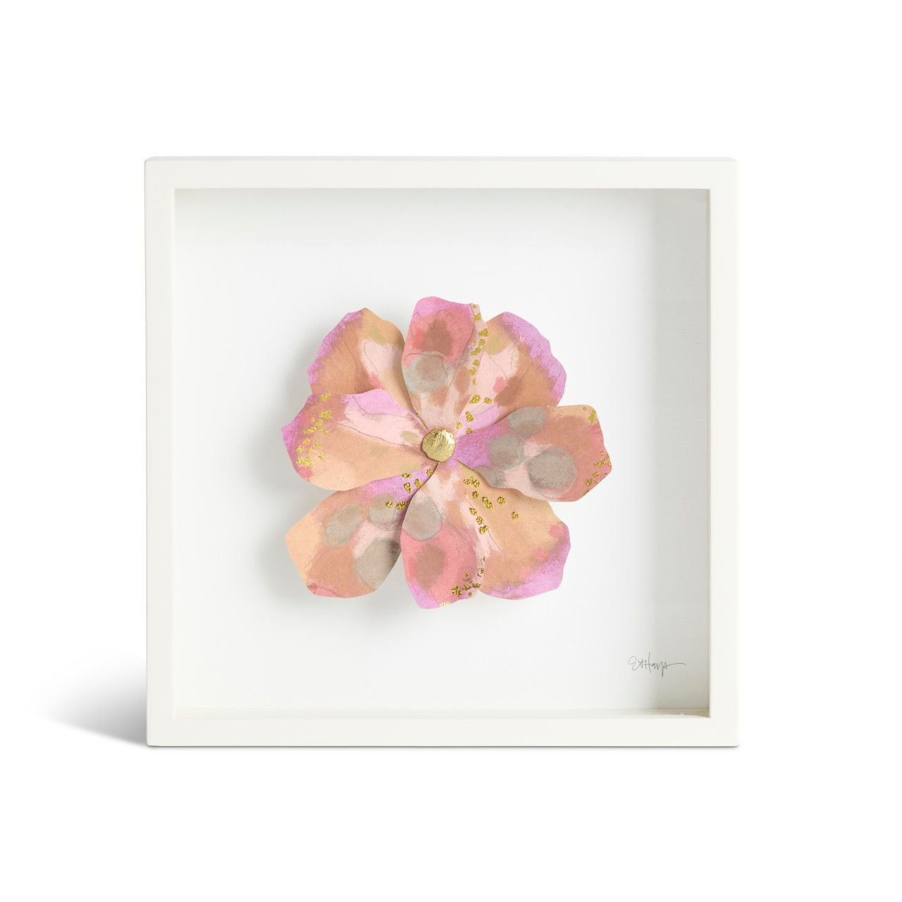 Shadowbox Wall Art 10" Pink &amp; Orange Flower