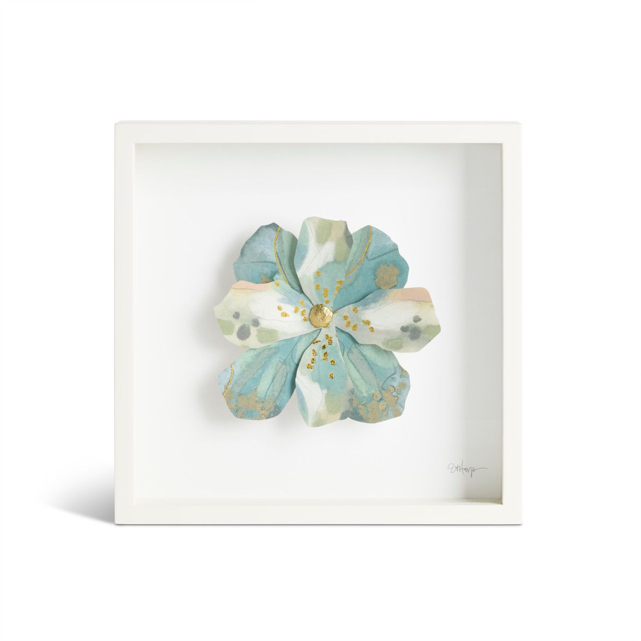 Shadowbox Wall Art 10" Blue &amp; White Flower