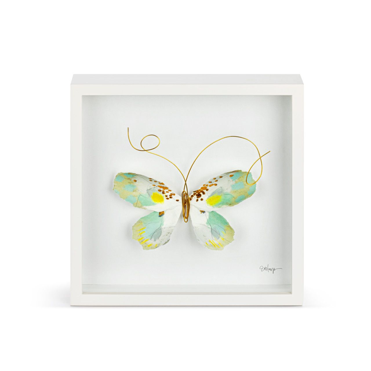 Shadowbox Wall Art 10" Green &amp; White Butterfly