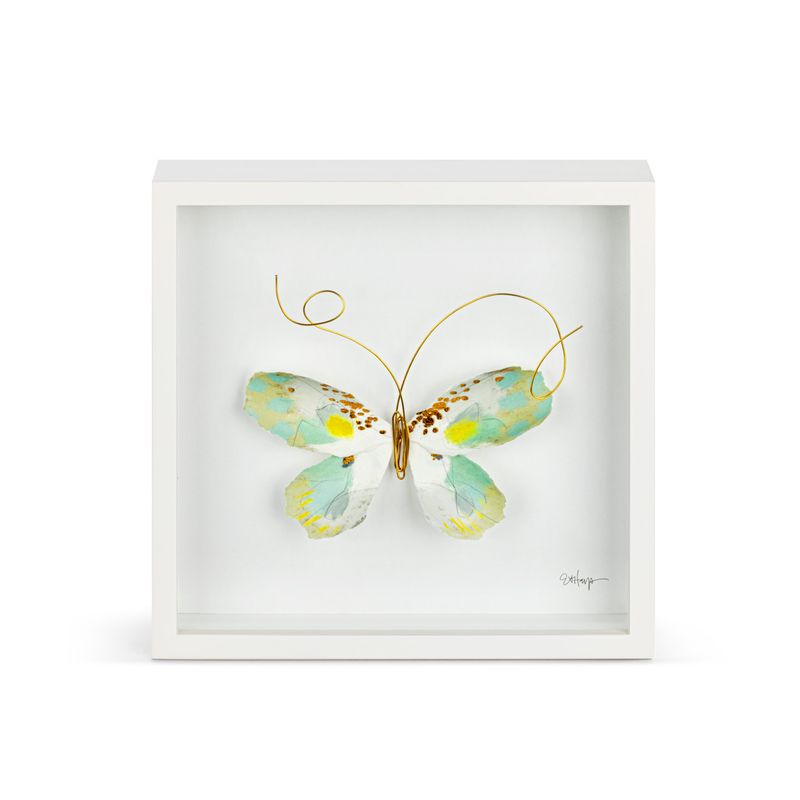 Shadowbox Wall Art 10" Green &amp; White Butterfly