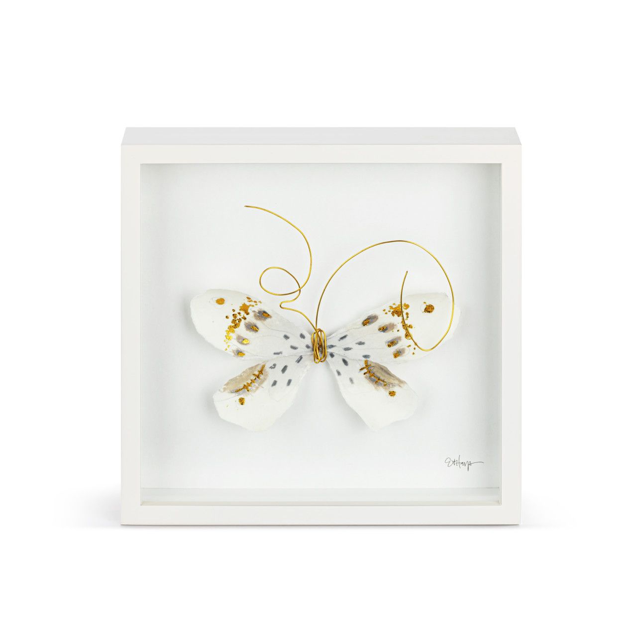 Shadowbox Wall Art 10" White &amp; Gold Butterfly