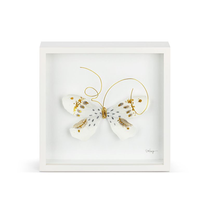 Shadowbox Wall Art 10" White &amp; Gold Butterfly