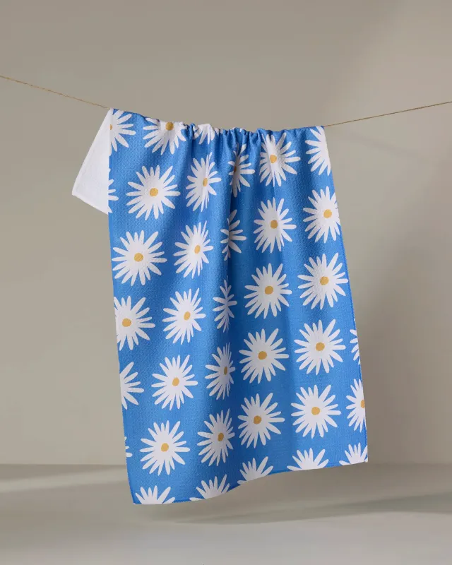 Geometry Tea Towel Blue Daisies