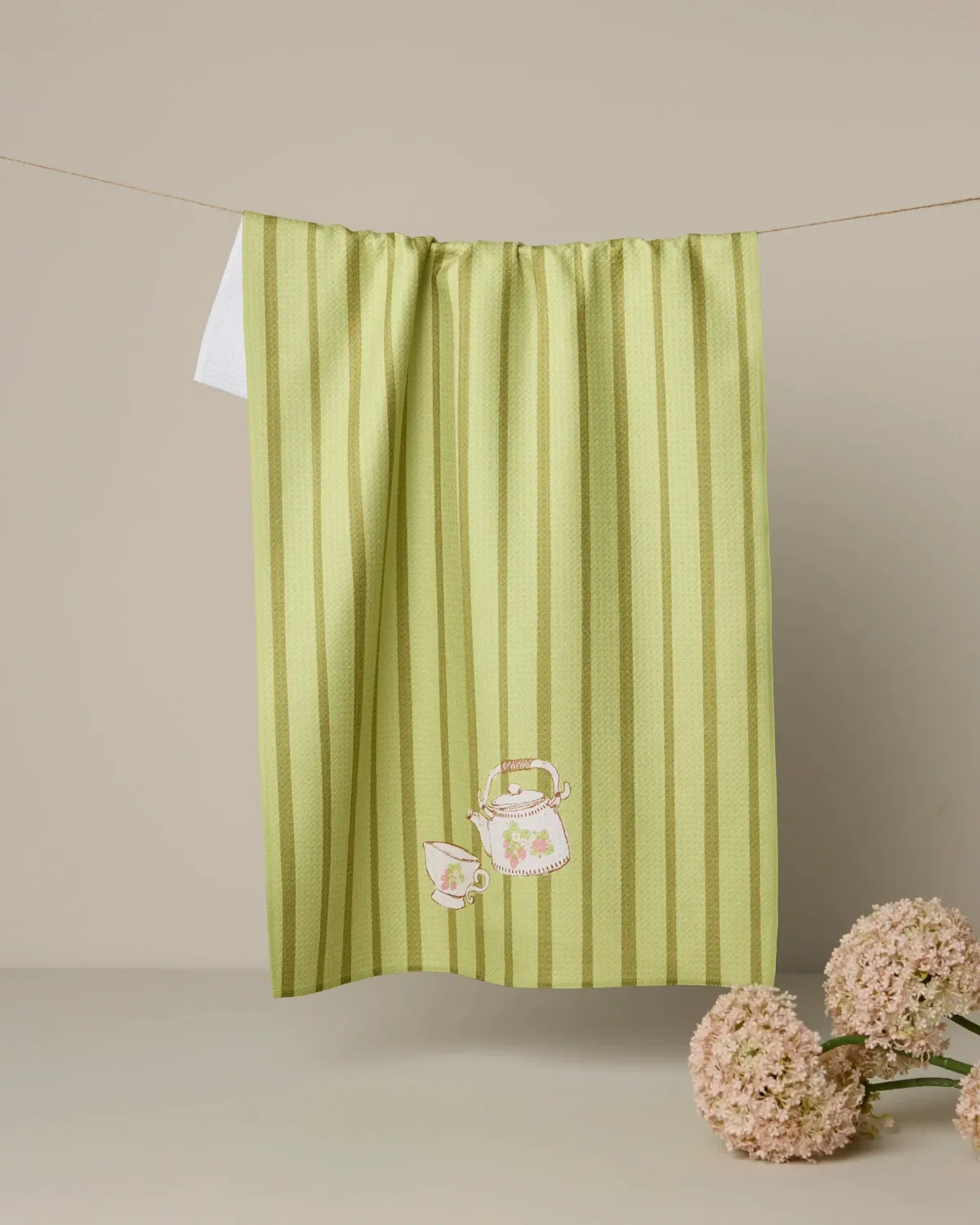 Geometry Tea Towel Strawberry Spring Green