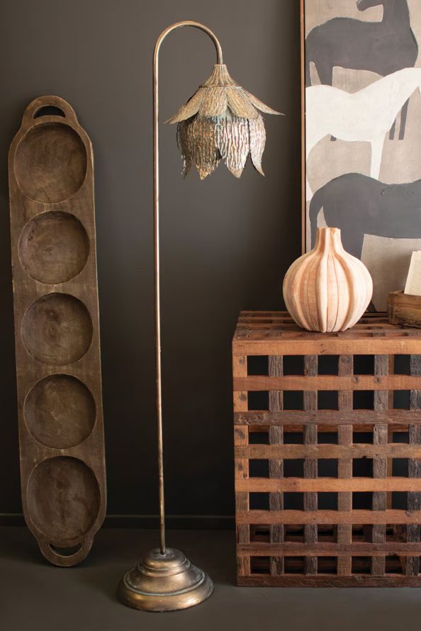 Antique Brass Tulip Floor Lamp 13"x11.5"x65"t