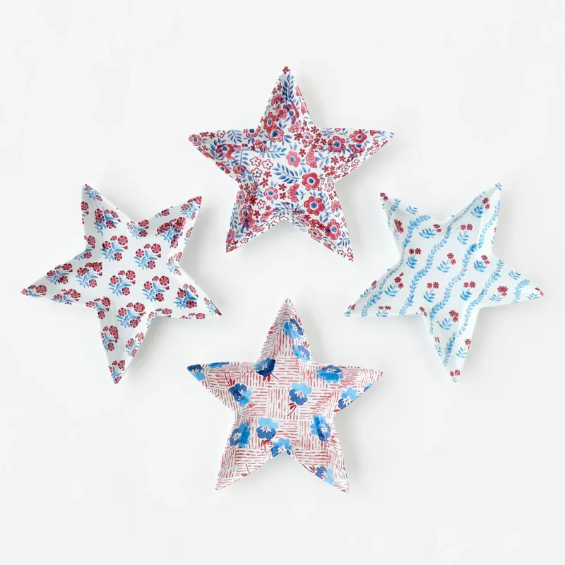 Melamine Star Plate Red Florals With Blue Stems