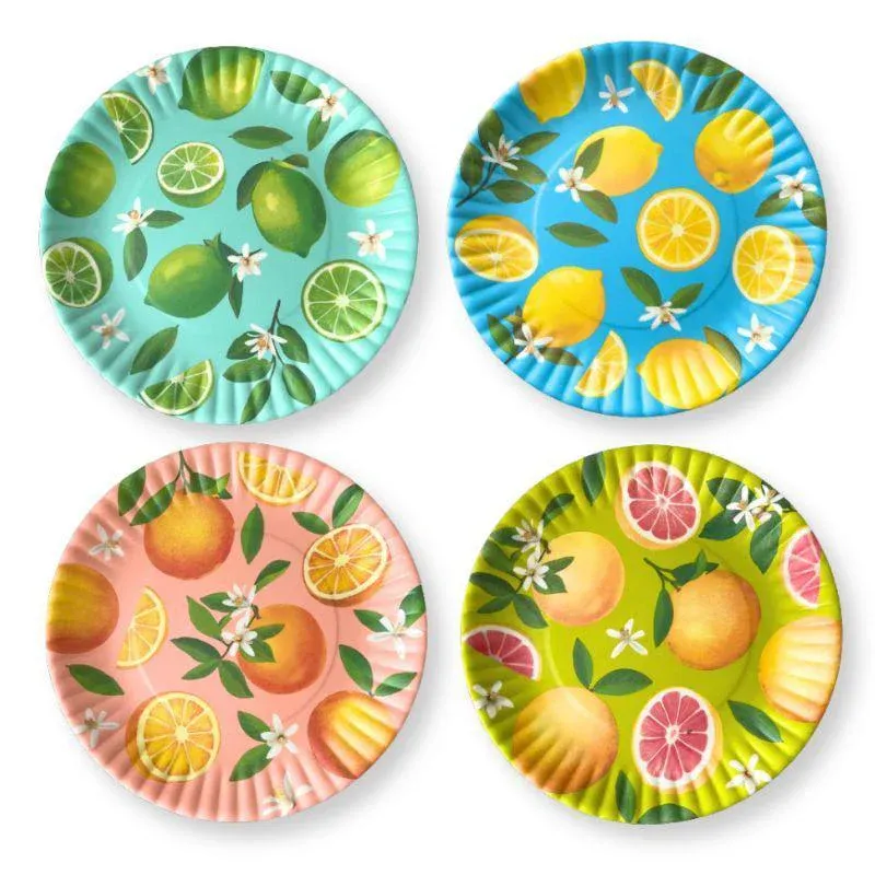 Set Of 4 Citrus Paper Melamine Plates 9"