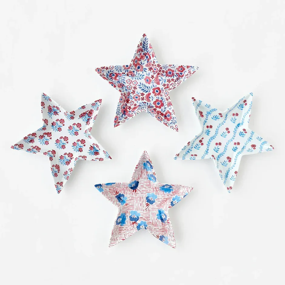 Melamine Star Plate Red &amp; Blue Florals With Vines