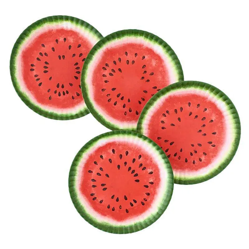Set Of 4 Watermelon Paper Melamine Plates 9"
