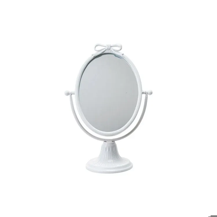 Metal Mirror With Bow &amp; Adjustable Stand In White