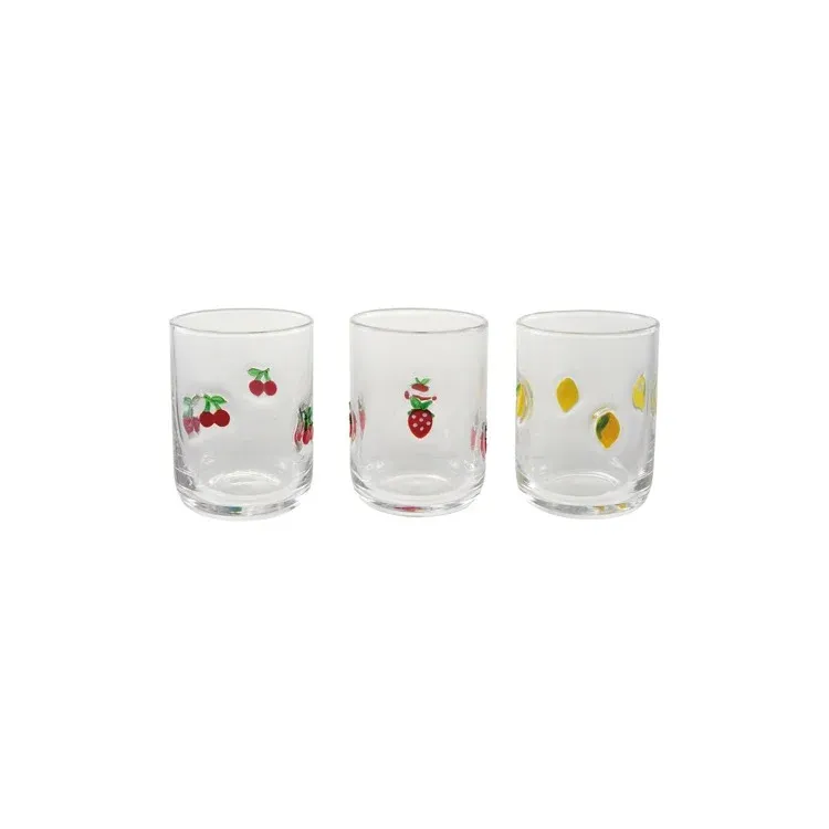 Drinking Glass With Embedded Glass Strawberries 4"