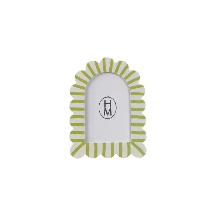 Striped Scalloped Photo Frame Cream &amp; Green