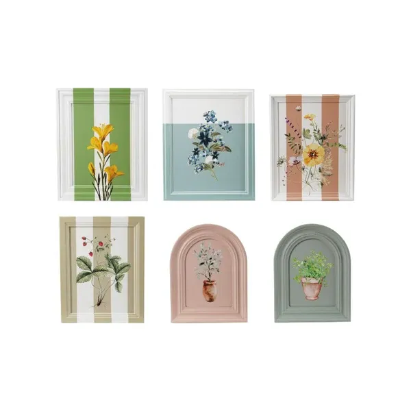 Painted Wood Peach &amp; White Frame With Wildflowers 10" H