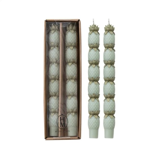 Set Of 2 Unscented Pineapple Candles In Box 10"