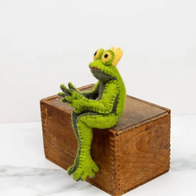 Handmade Felted Frog Prince