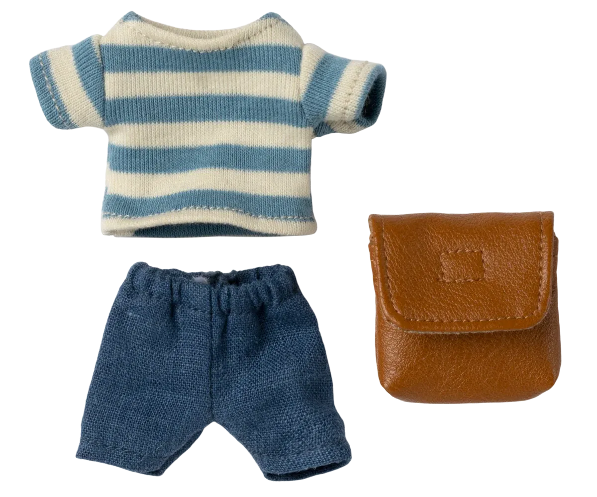 Maileg Mouse Big Brother Mouse Clothes &amp; Bag In Brown