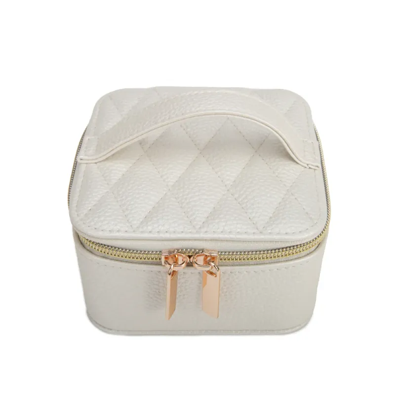 Leah Quilted Travel Jewelry Case With Pouch In Pearl