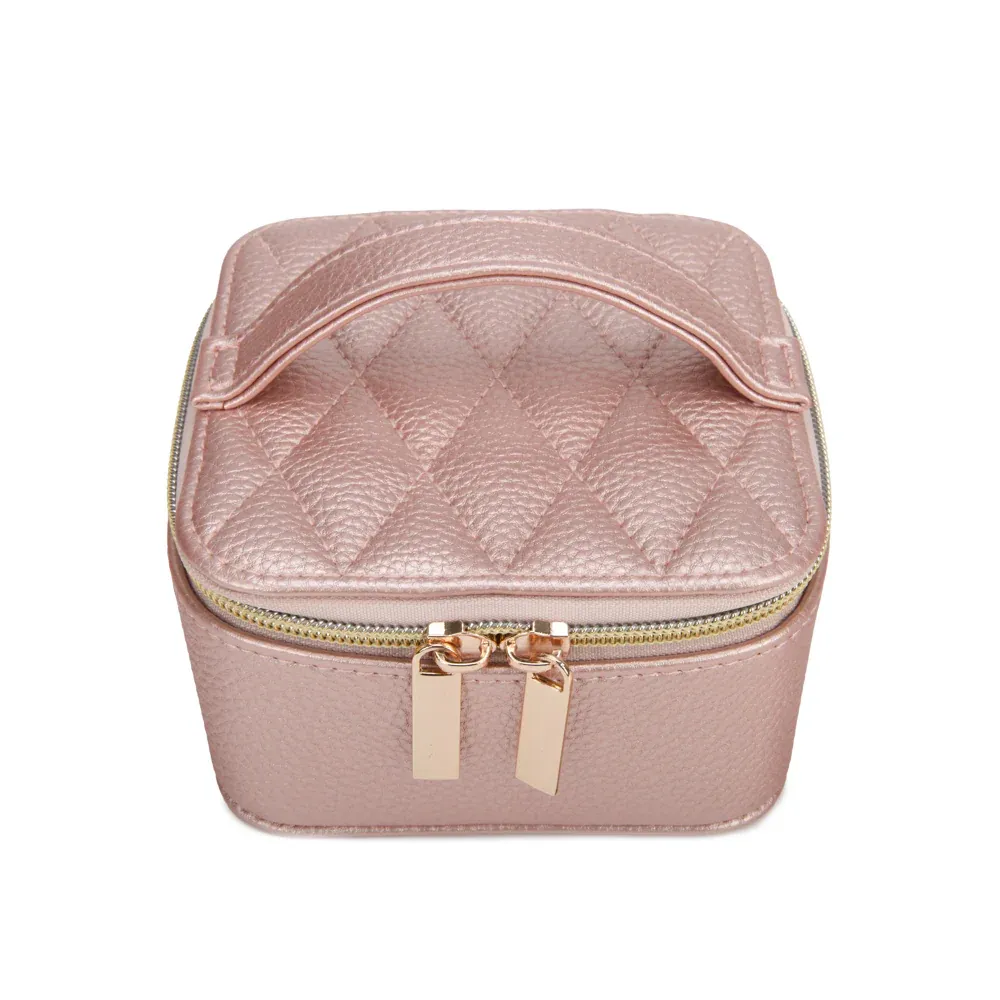 Leah Quilted Travel Jewelry Case With Pouch In Pink