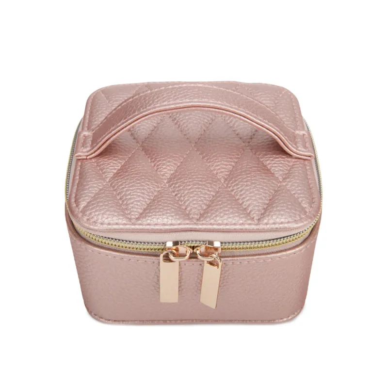 Leah Quilted Travel Jewelry Case With Pouch In Pink