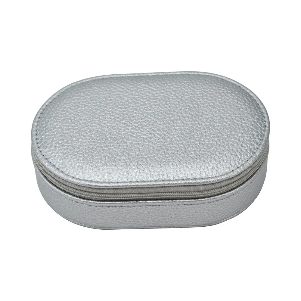 Leah Oval Travel Jewelry Case In Silver