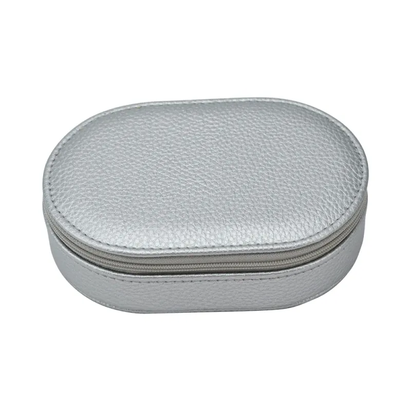 Leah Oval Travel Jewelry Case In Silver