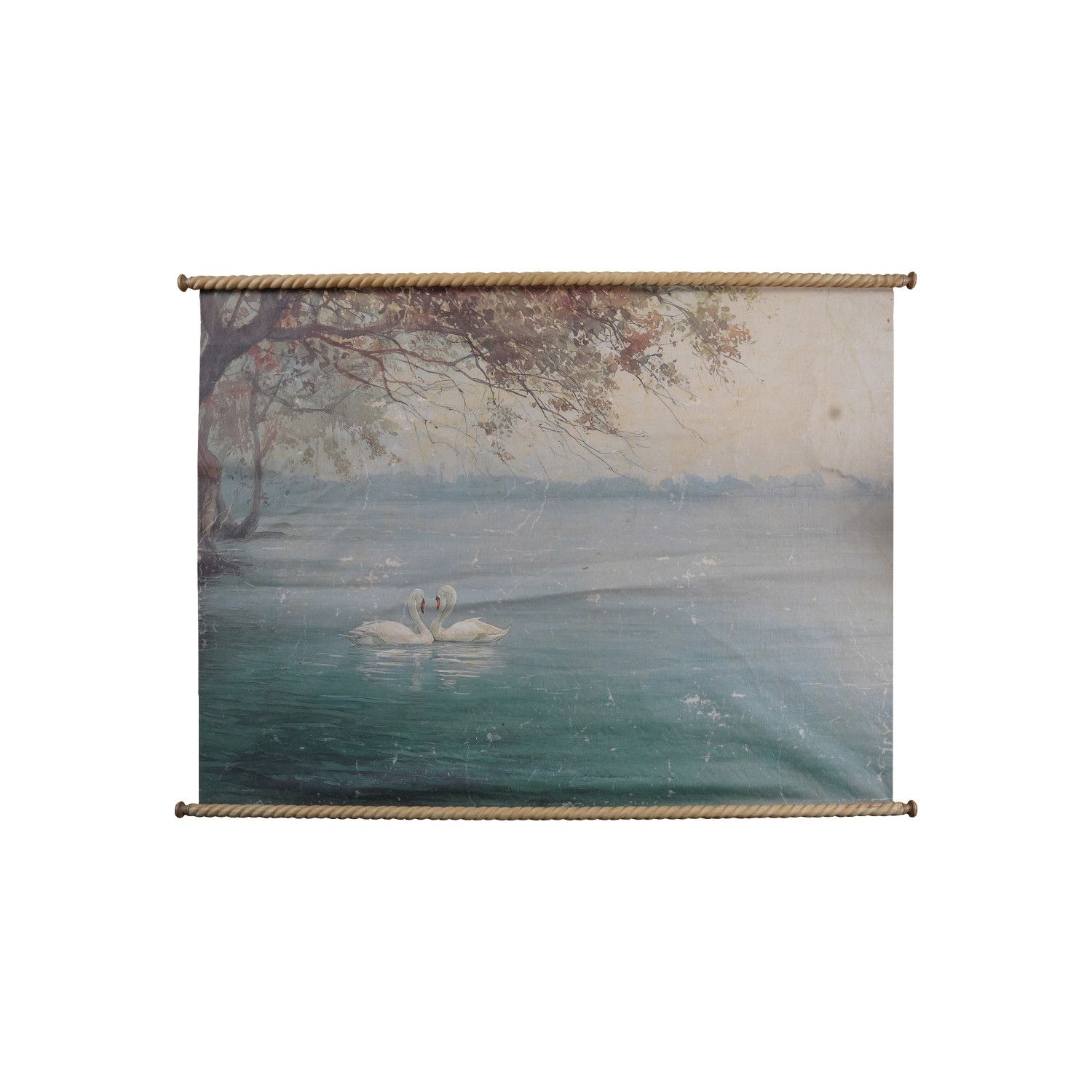 Swan Tapestry Scroll With Wooden Dowels 48"W x 37"H
