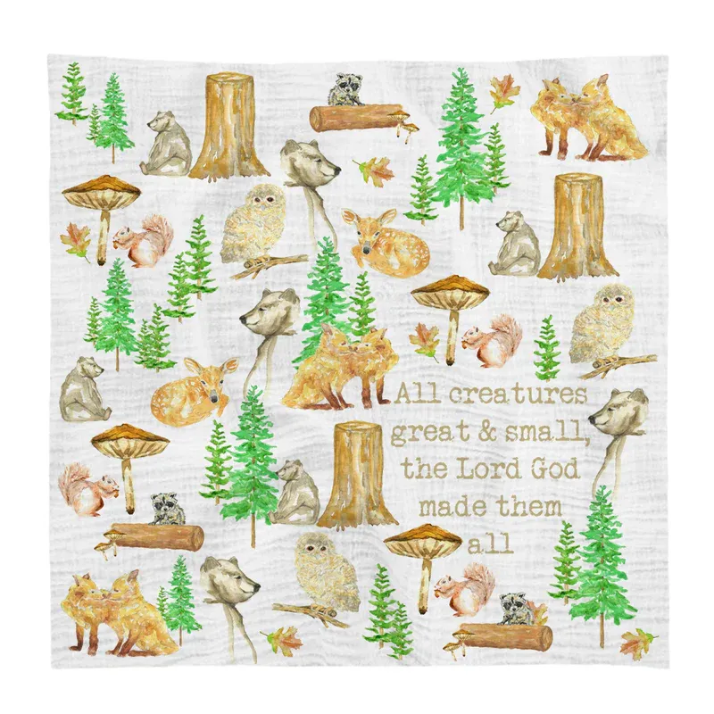 Woodland Animals Swaddle 100% Organic Cotton Muslin
