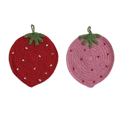 Cotton Crocheted Pink Strawberry Pot Holder