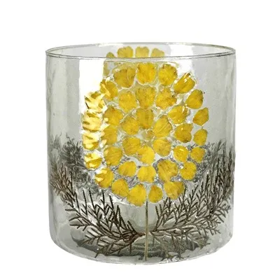 Glass Enamel Hurricane With Yellow Daisy Medium