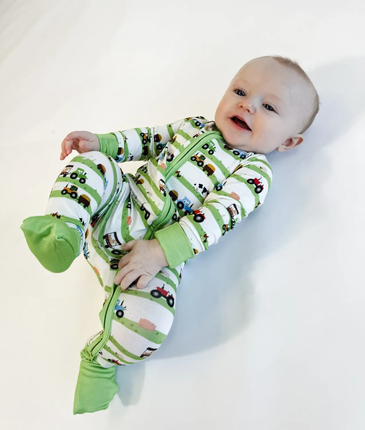 Goosies LS Zip PJs In Farm Stripe 12-18 Months