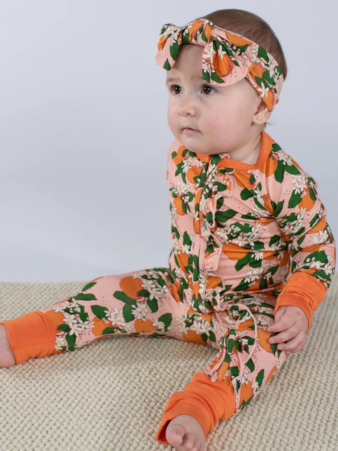 Goosies LS Zip PJs In Orange Blossoms 6-12 Months