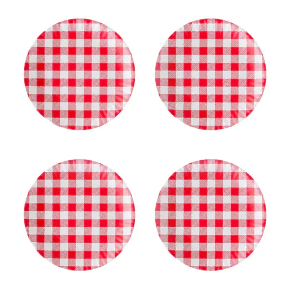 Set Of 4 Red Gingham Paper Melamine Plates 9"