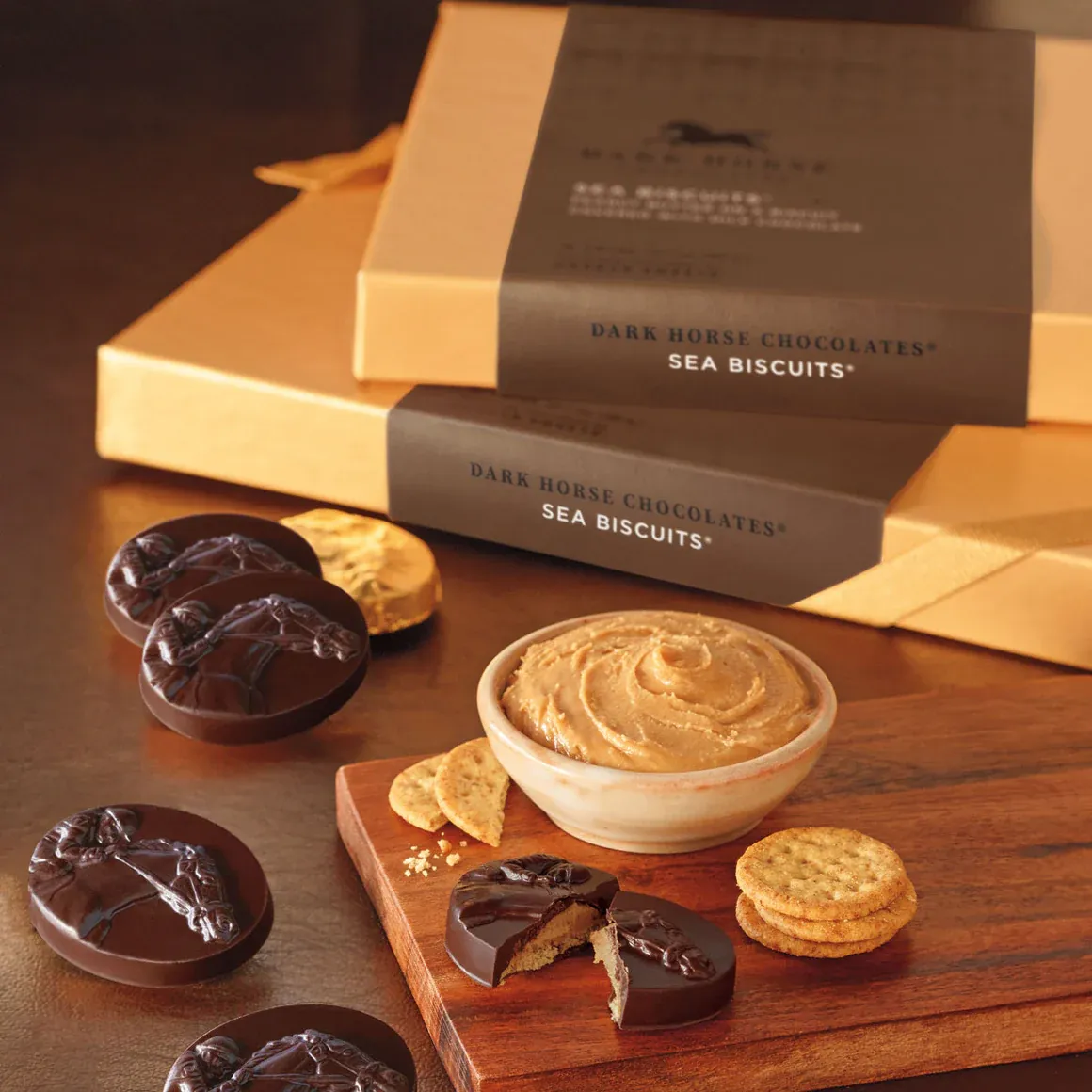 Dark Chocolate Sea Biscuits Peanut Butter On A Biscuit