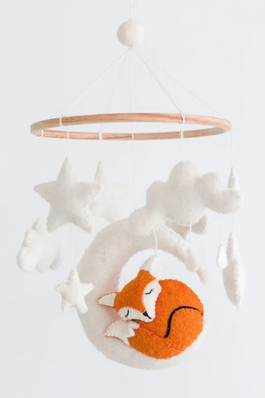 Handmade Wool Felt Fox On Moon Mobile