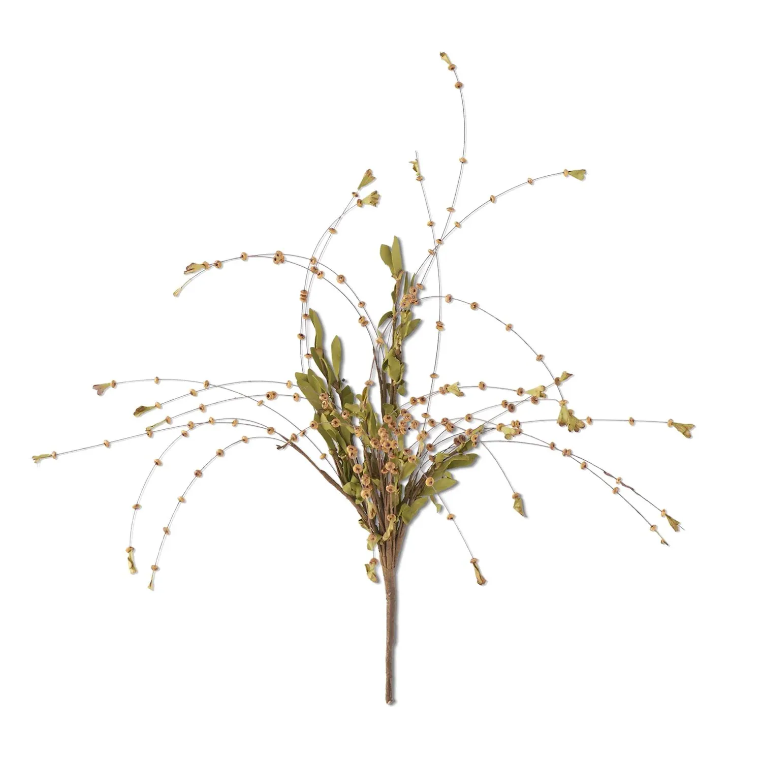 Brown Bead Bud Spray With Green Foliage 25"