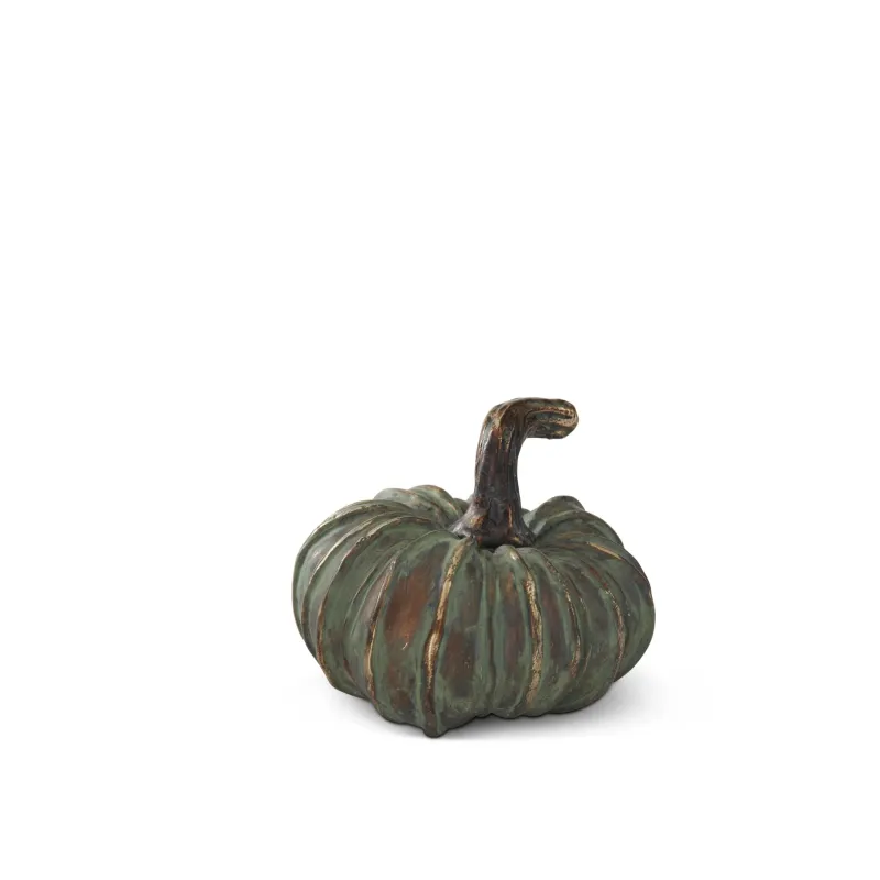 Patina Copper Filler Pumpkin With Curved Tall Stem