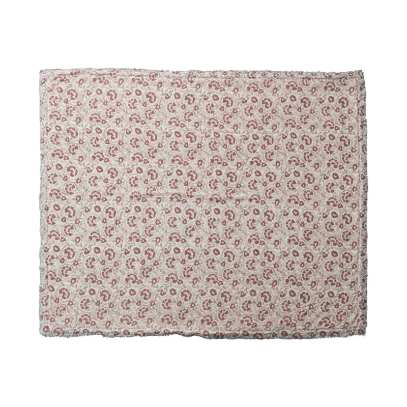 Cotton Printed Sherpa Throw With Fringe 60"x50" In Rust Florals