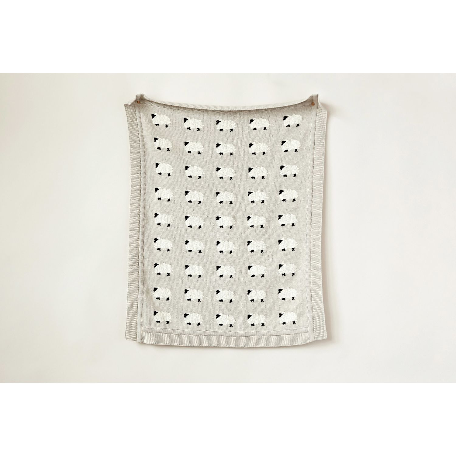 Cotton Knit Baby Blanket With Sheep In Grey 40"L x 32"W