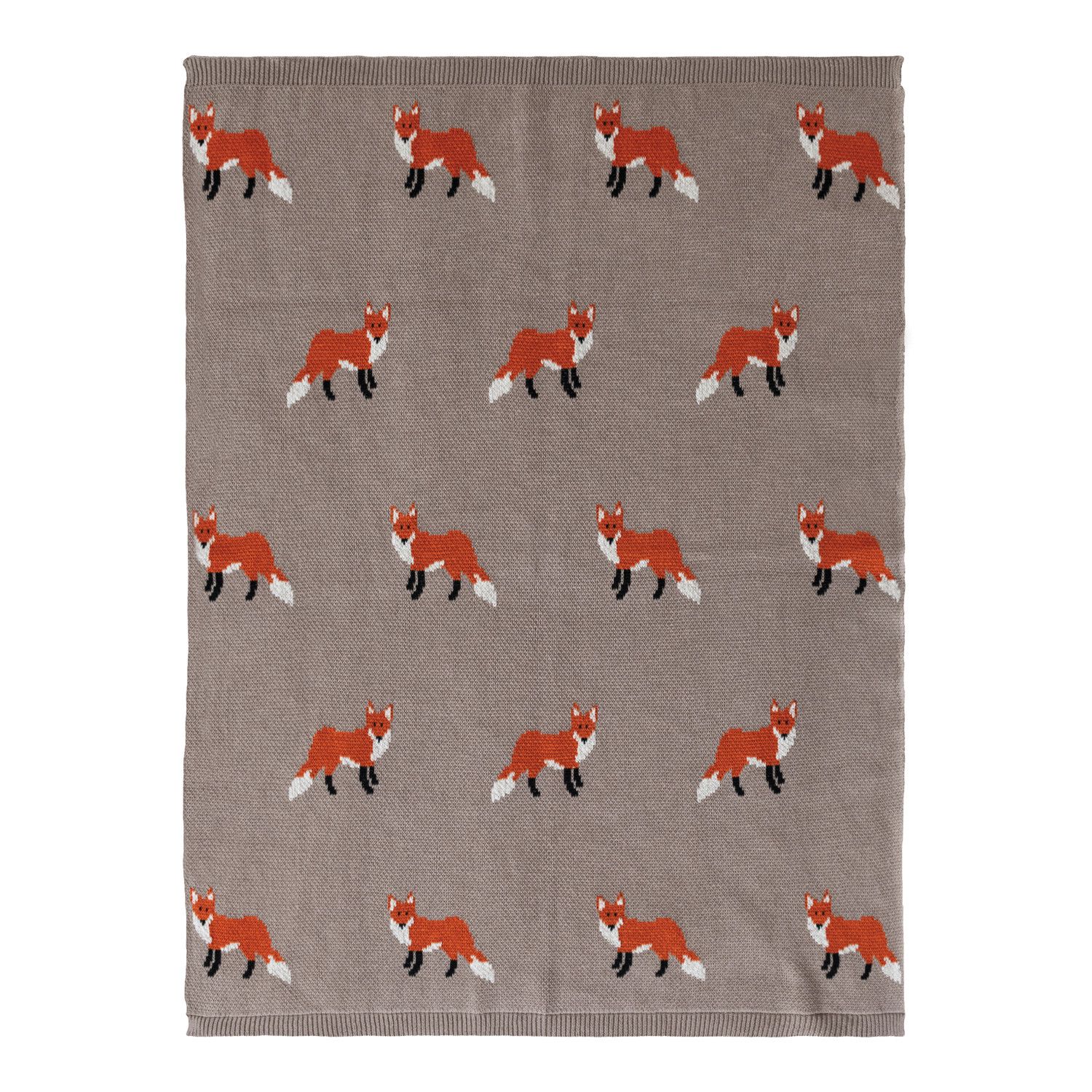 Cotton Knit Baby Blanket With Foxes