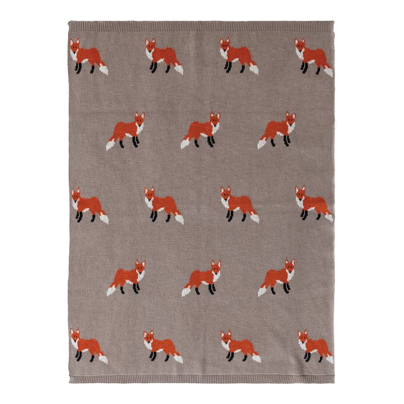 Cotton Knit Baby Blanket With Foxes