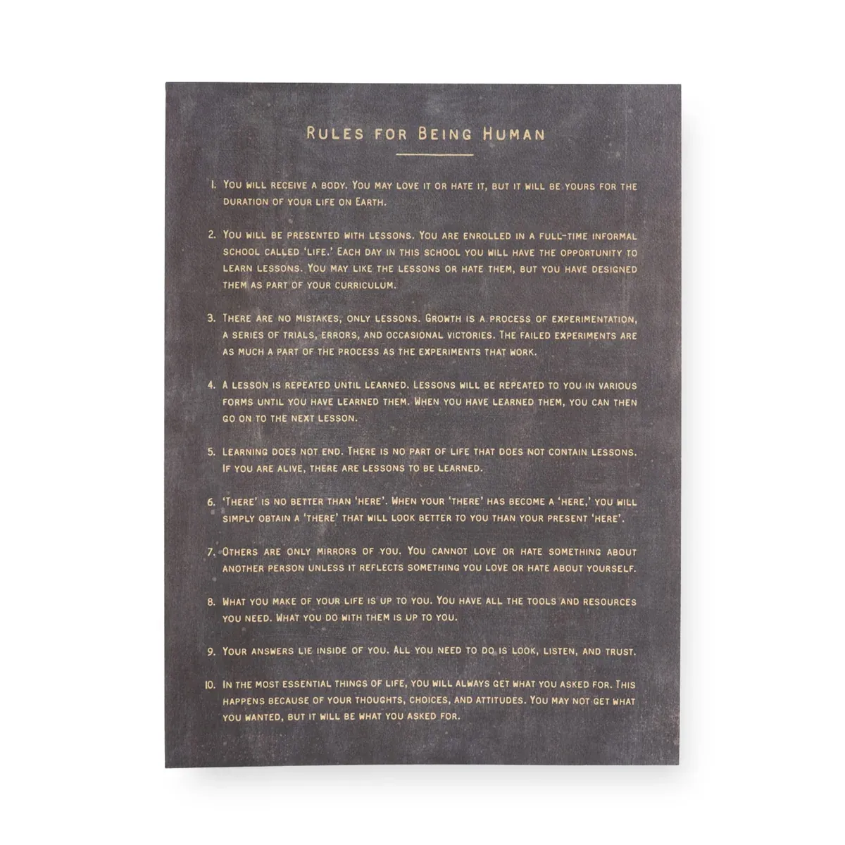 Art Poster Rules For Being Human In Charcoal 12" x 16"
