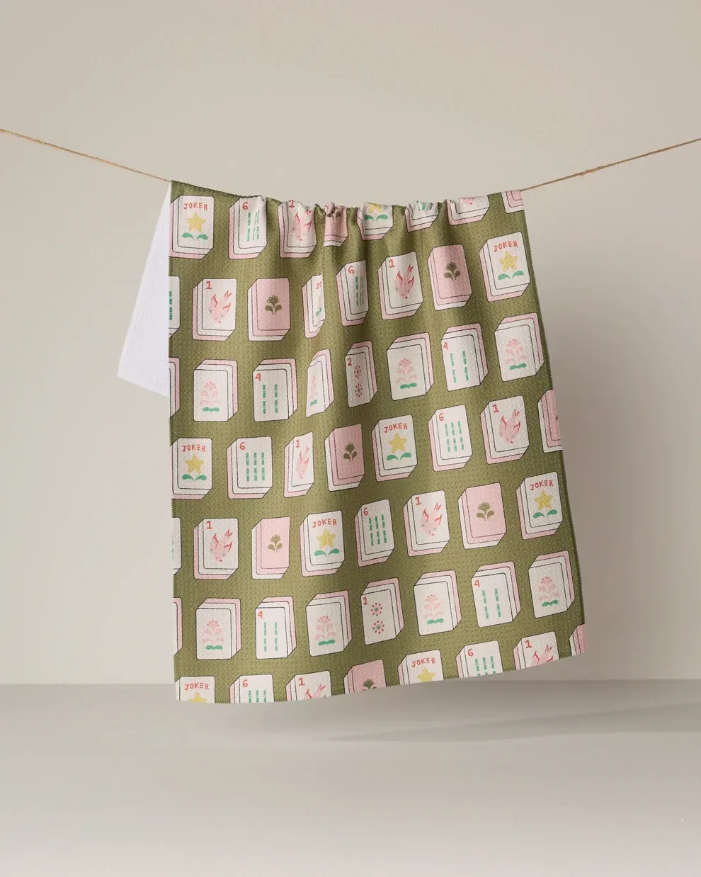Geometry Tea Towel Flower Tiles Green
