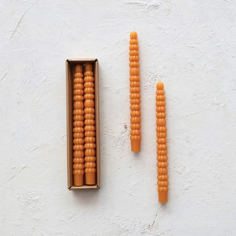 Set Of 2 Unscented Pumpkin Taper Candles In Orange 10"